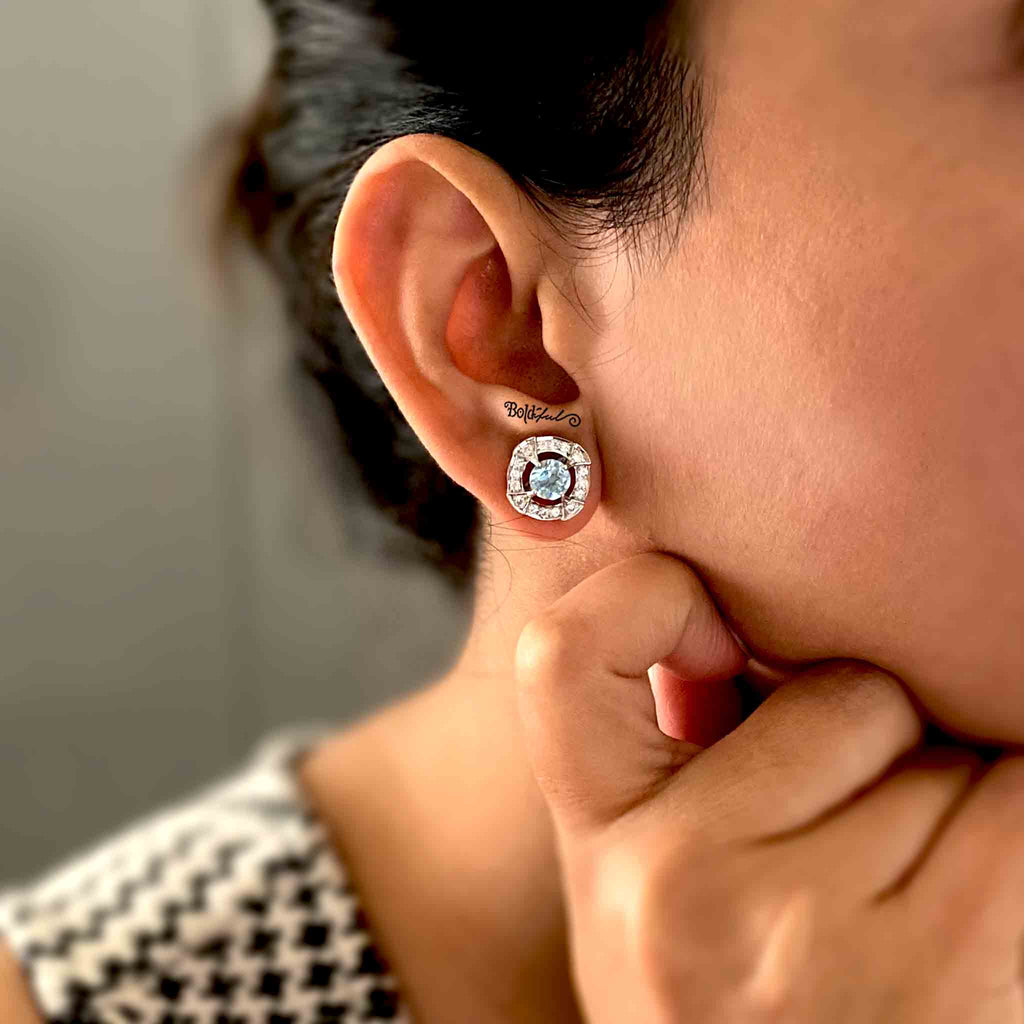 Racy Blue Topaz Minimal Ear Studs - Boldiful