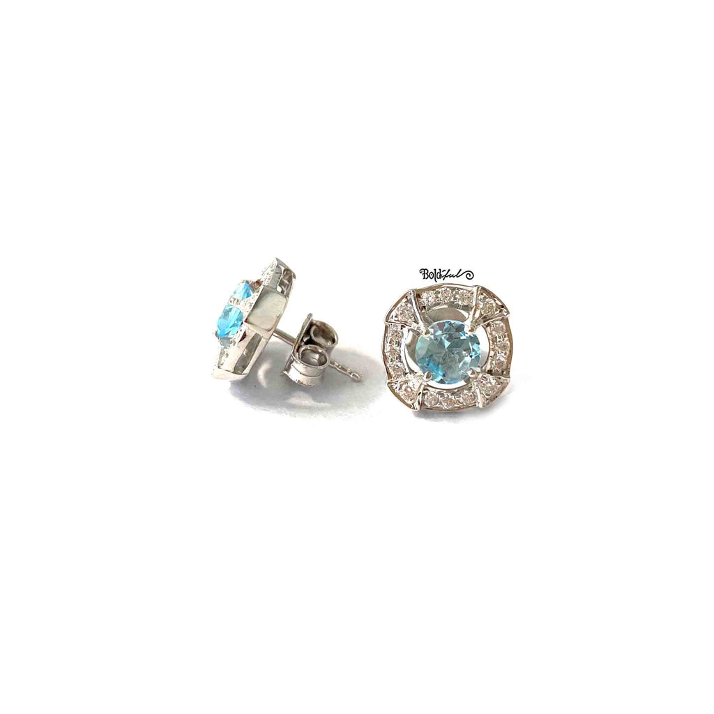 Racy Blue Topaz Minimal Ear Studs - Boldiful