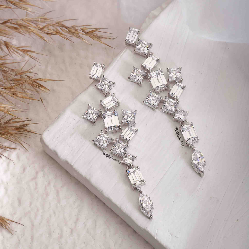 Rune Long Silver Earrings