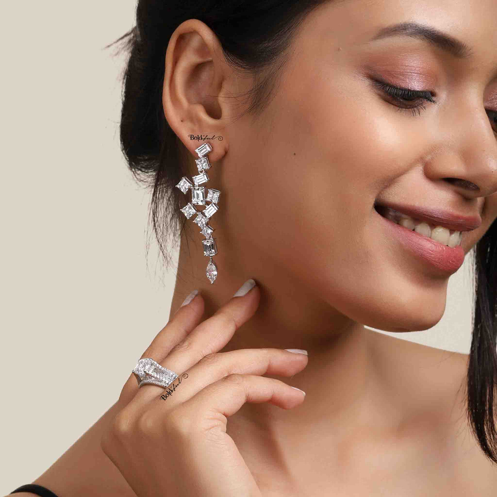 Rune Long Silver Earrings