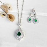 Sleek Green Pear Cut Pendant Set