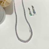 Tennis Silver Necklace With Earrings