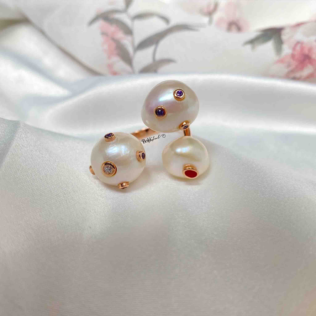 Trio Pearl Silver Ring - Boldiful