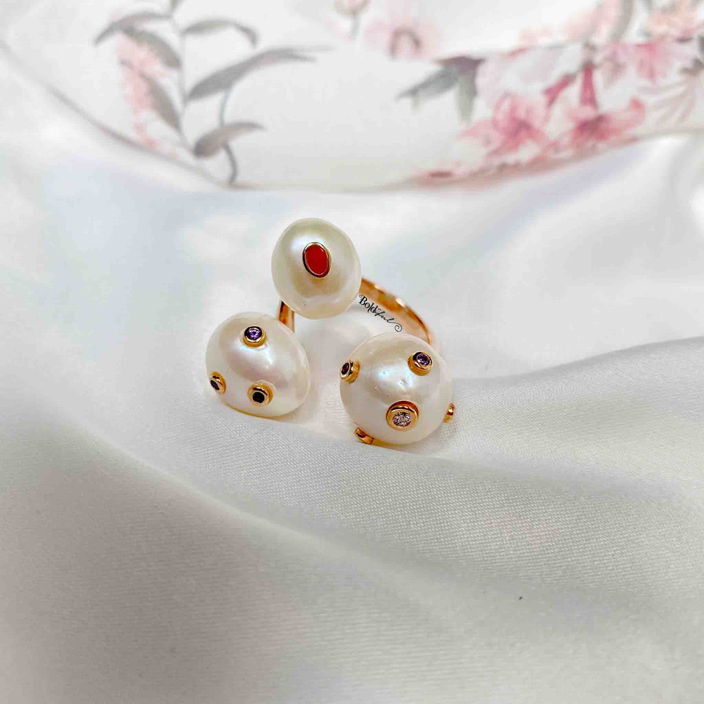 Trio Pearl Silver Ring - Boldiful