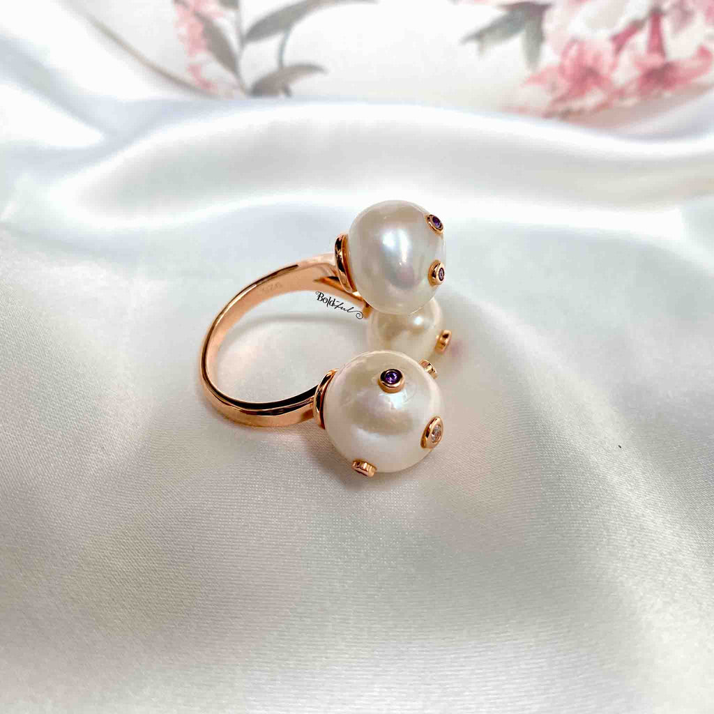 Trio Pearl Silver Ring - Boldiful