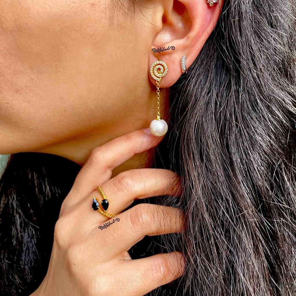 Twirly Pearl Drop Earrings - Boldiful