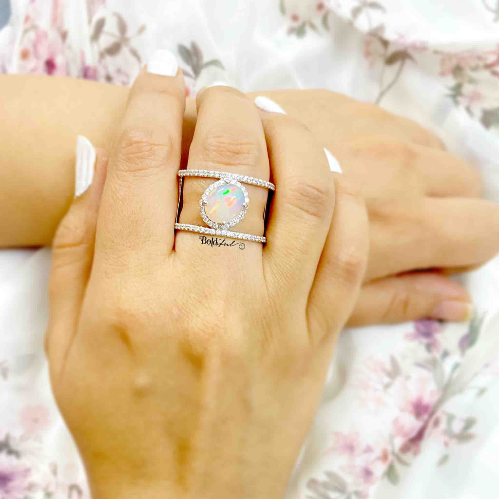 White Fire Opal Ring - Boldiful