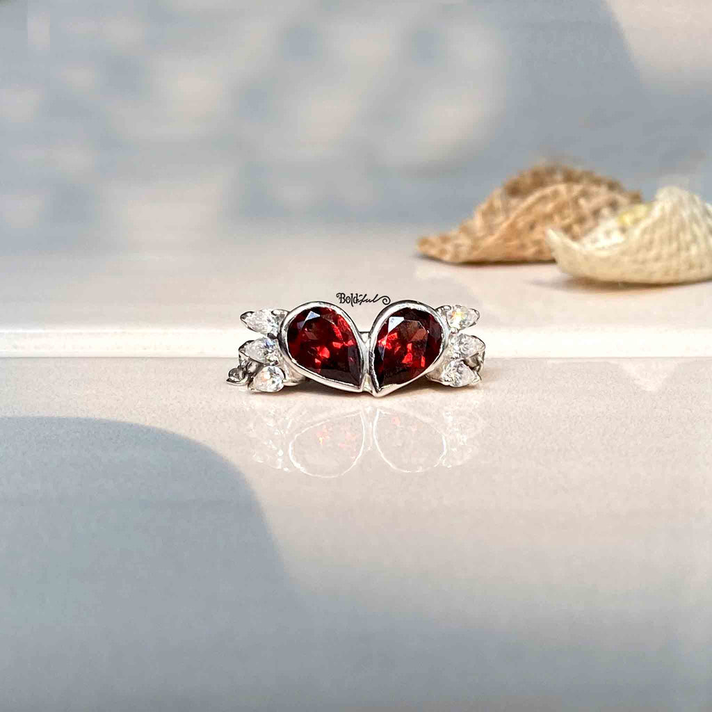 Wings Garnet Chain Ring - Boldiful