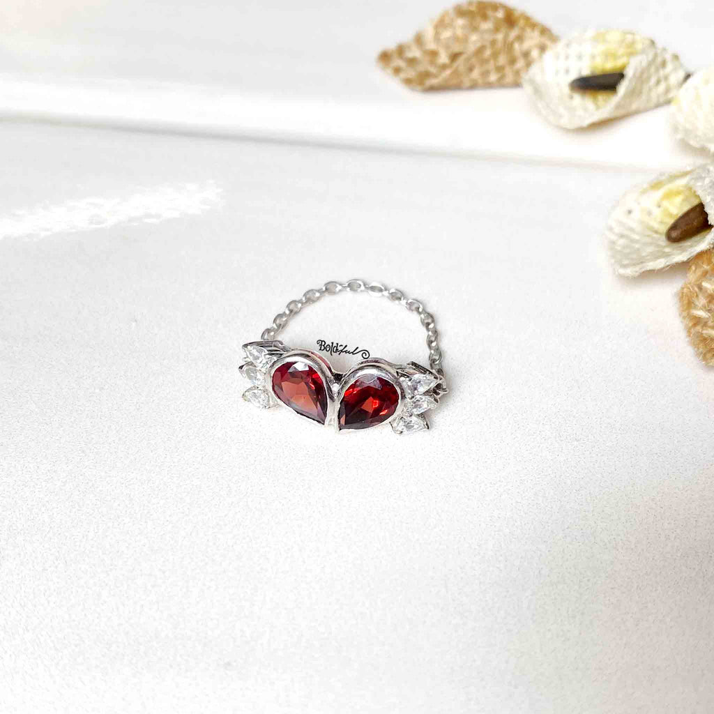 Wings Garnet Chain Ring - Boldiful