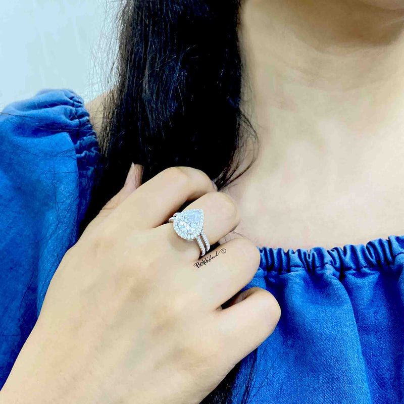 Zen Pear Cut Silver Ring - Boldiful