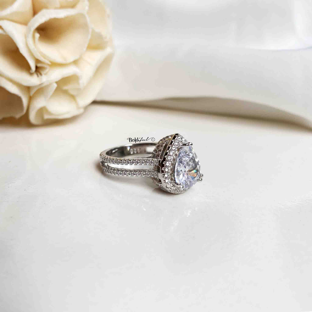 Zen Pear Cut Silver Ring - Boldiful