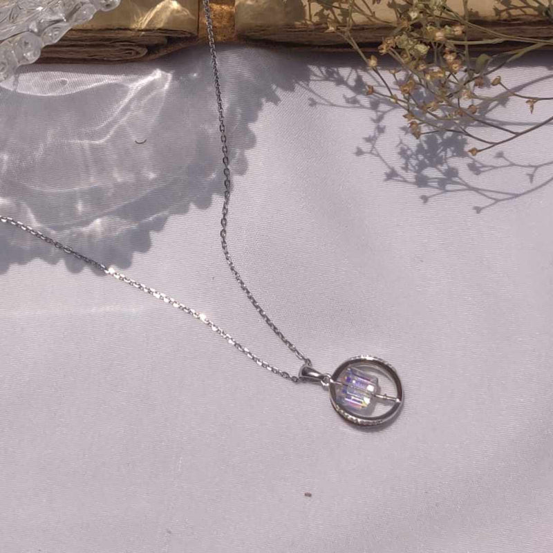 Cube Crystal Silver Pendant