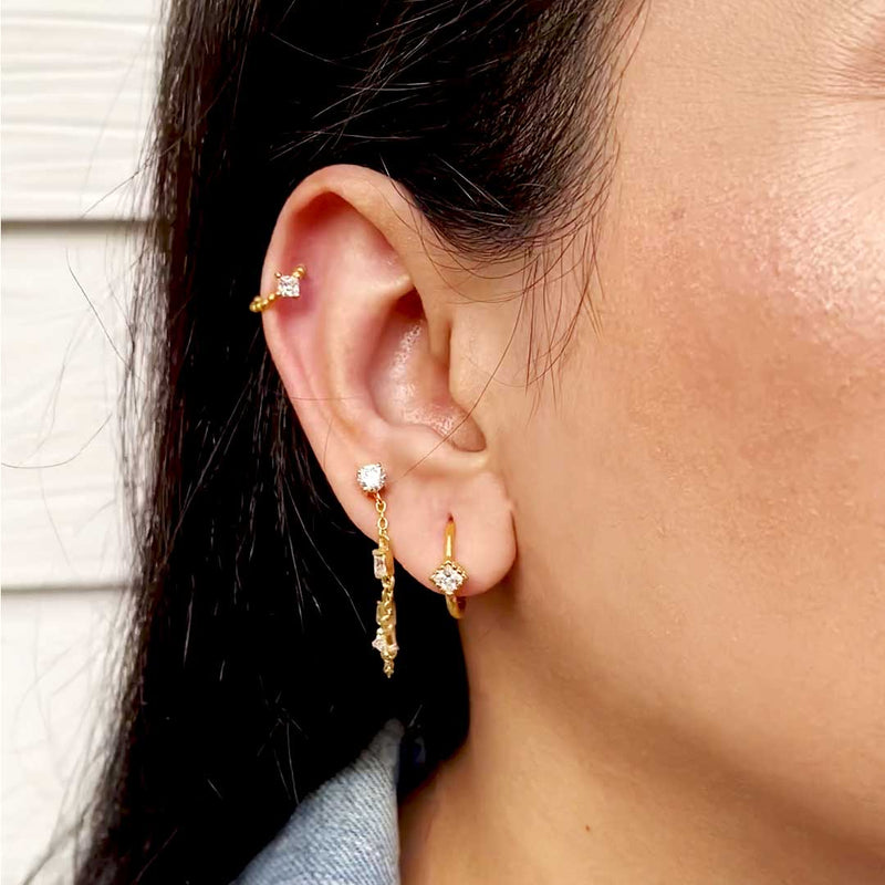 Chic Princess Cut Silver Hoops