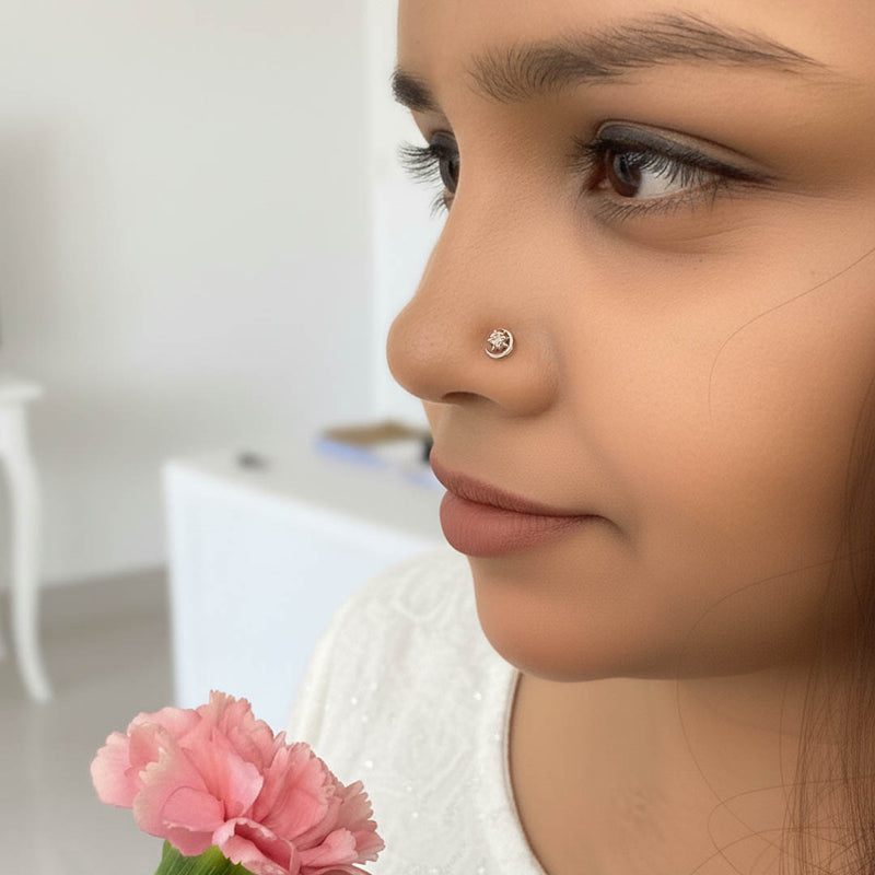 Crescent Moon Silver Nose Pin