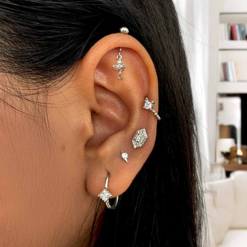 Elongated Baguette Silver Studs