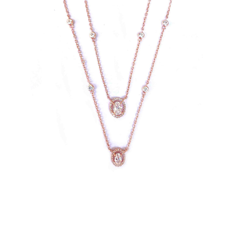 Oval Halo Layered Silver Necklace