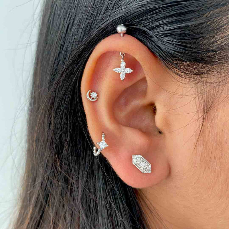 Quad Petal Drop Helix Earrings