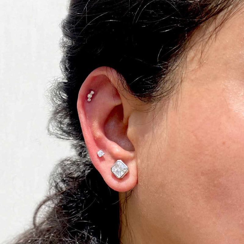 Argent asscher cut silver Earstuds