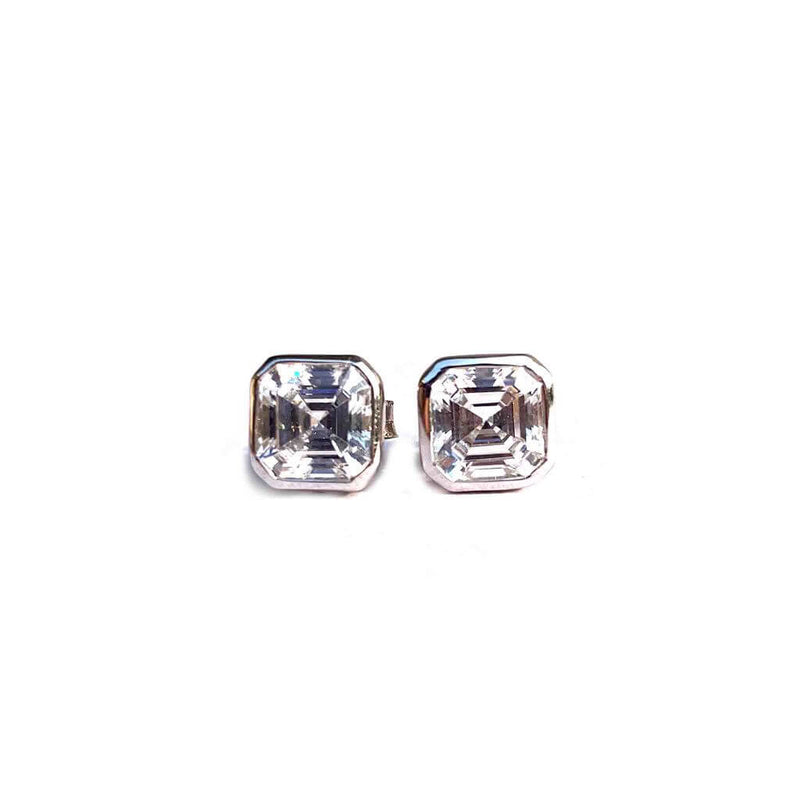 Argent asscher cut silver Earstuds-Boldiful