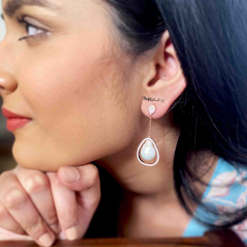 Baroque Pearl Silver Danglers - Boldiful