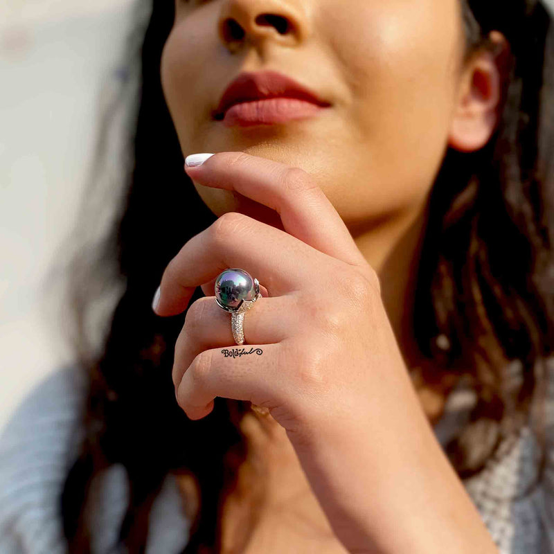 Blue Nacre Silver Ring - Boldiful