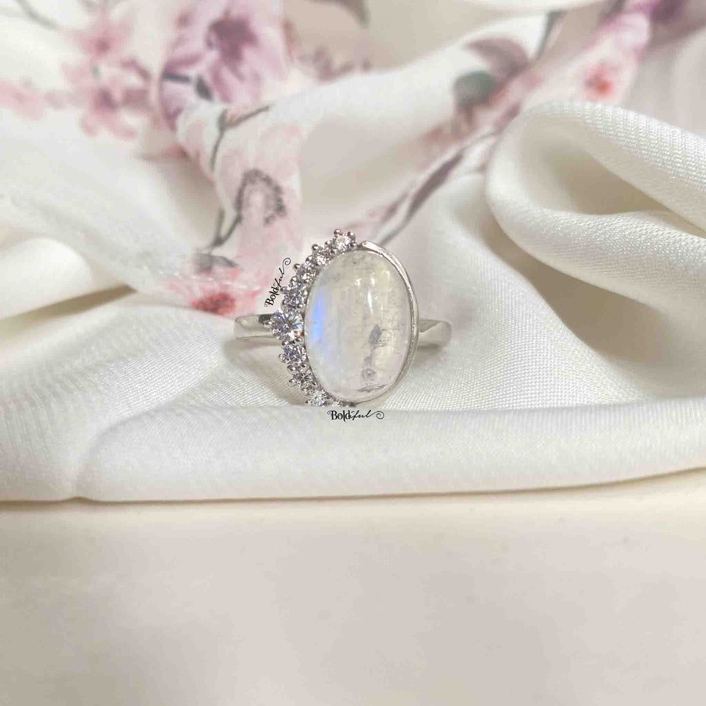 Clarion Moonstone Silver Ring - Boldiful