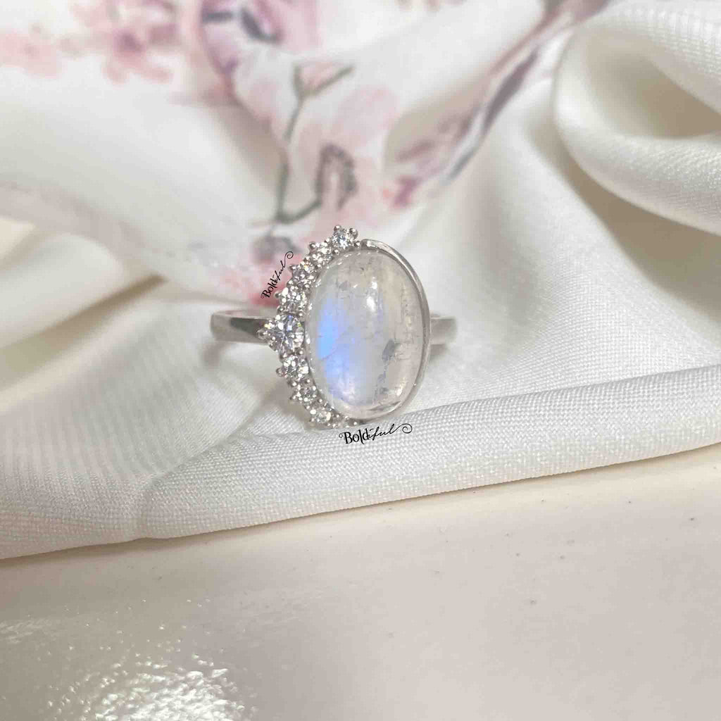 Moonstone Ring - Two-tone Sterling Silver and Gold Ring with