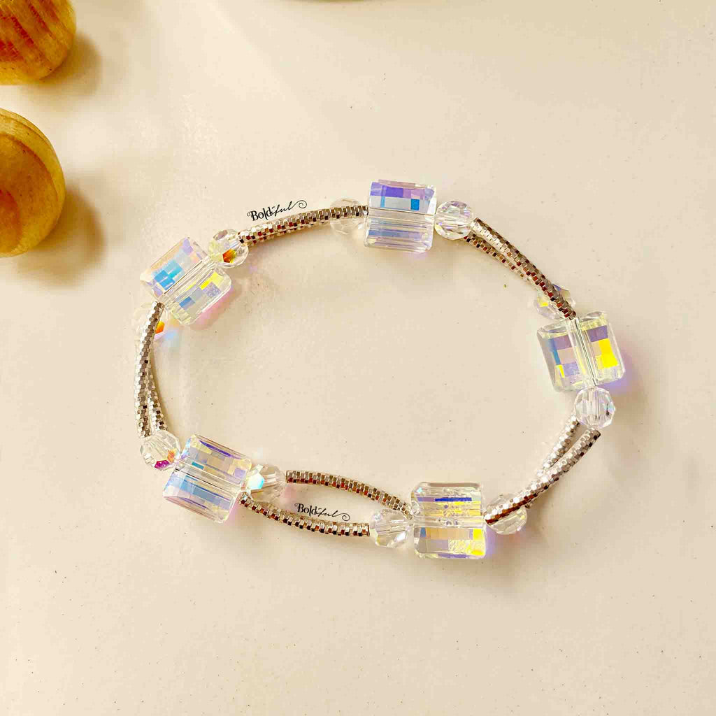 Pastel Pink Swarovski Crystal Pearl Bracelet with Crystal Cross. - Pink  Duality & Privé Bridal