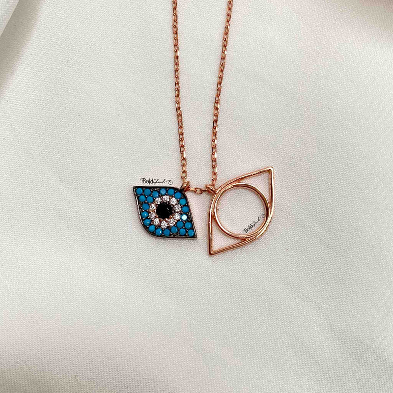 Double Evil Eye Silver Pendant - Boldiful