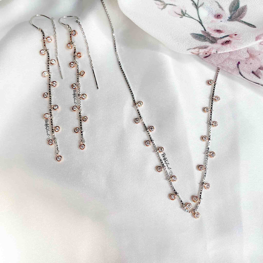 Dreamy Minimal Silver Necklace Set - Boliful