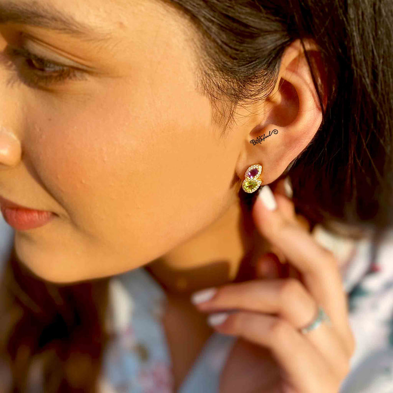 Fervor Peridot Amethyst Earstuds - Boldiful