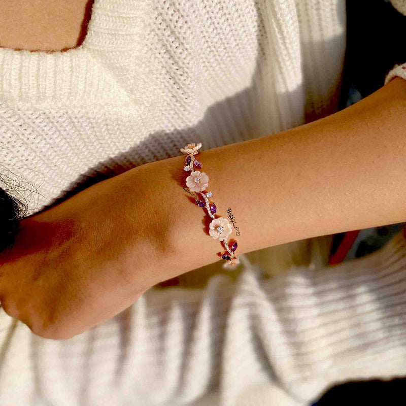 Floral Bahara Silver Bracelet - Boldiful