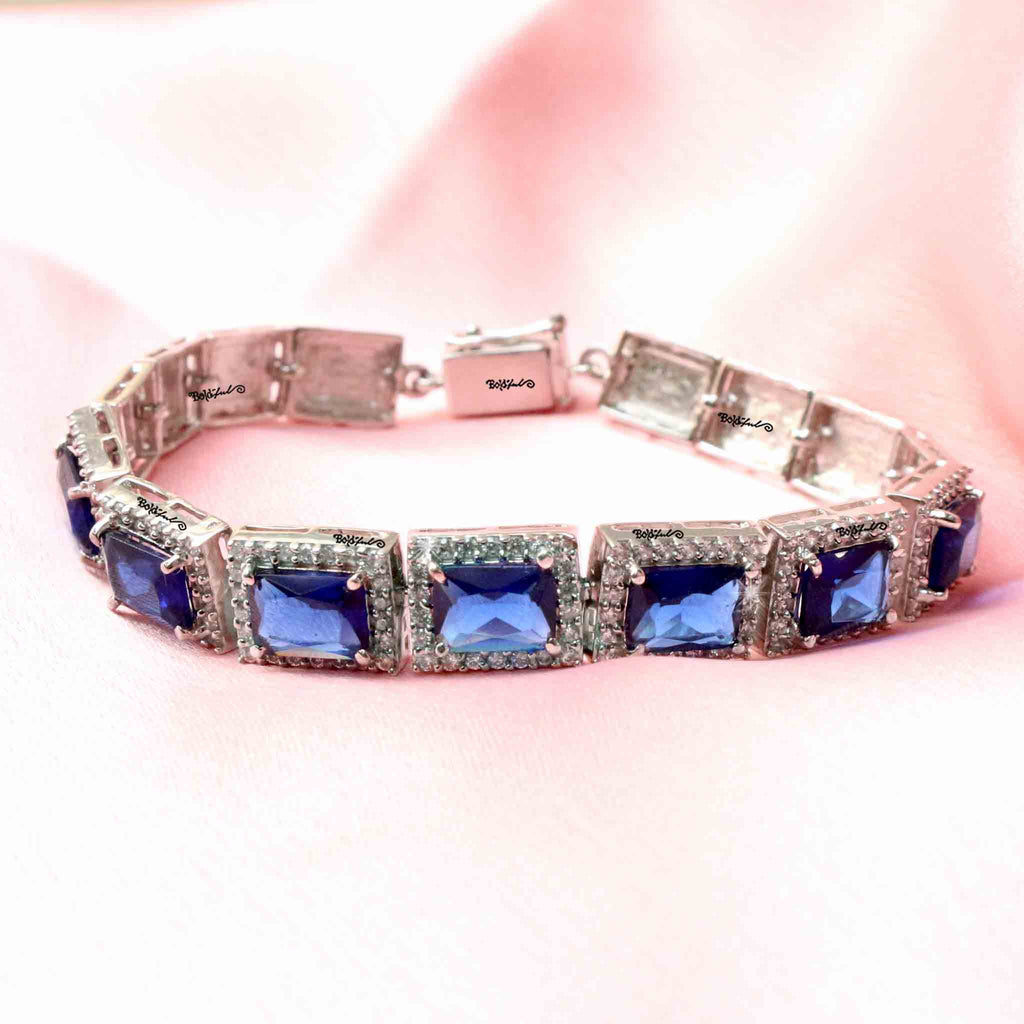 Royal Blue Sapphire Sterling Silver Bracelet (Design B1) | GemPundit