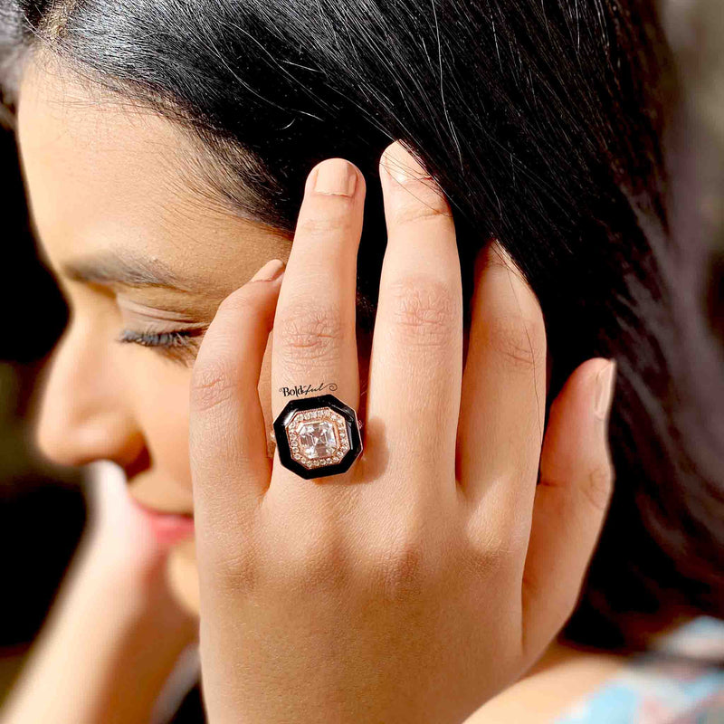 Gilt-Edge Asscher Cut Silver Ring - Boldiful