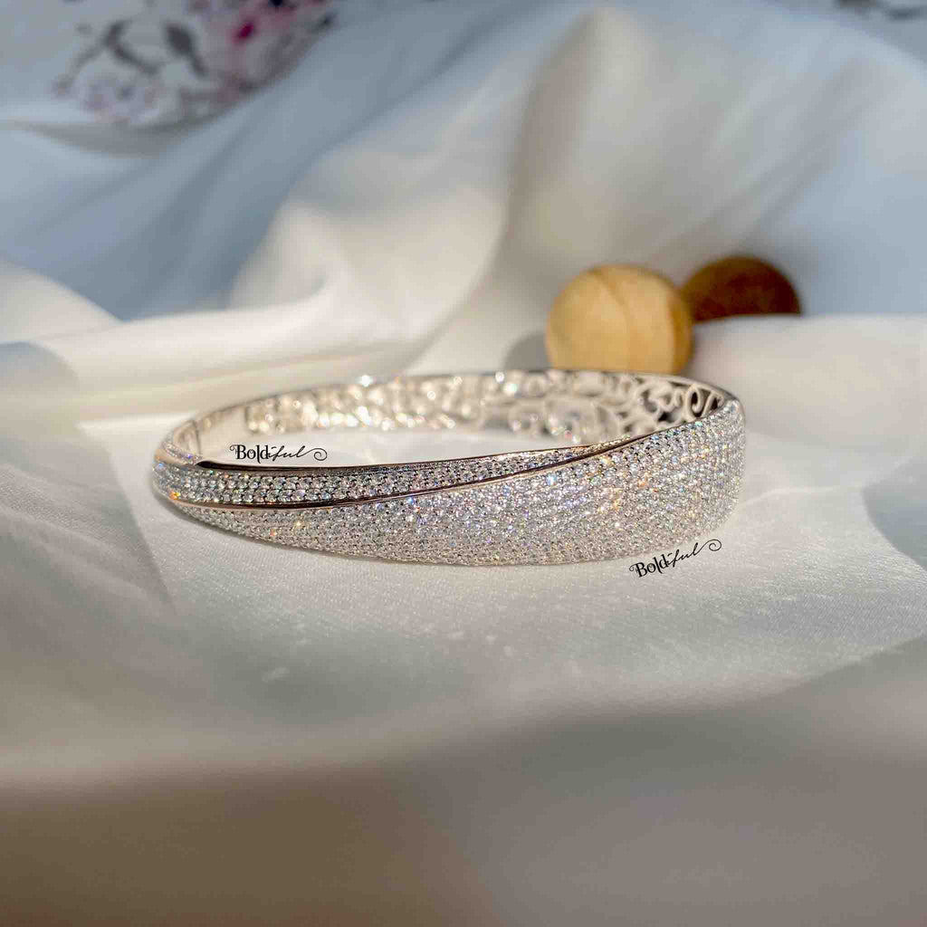 14k white gold Brown And White diamonds pave bangle bracelet 12ct | eBay