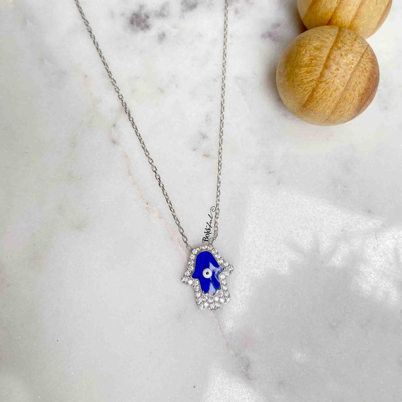 Hamsa Evil Eye Silver Pendant - Boldiful