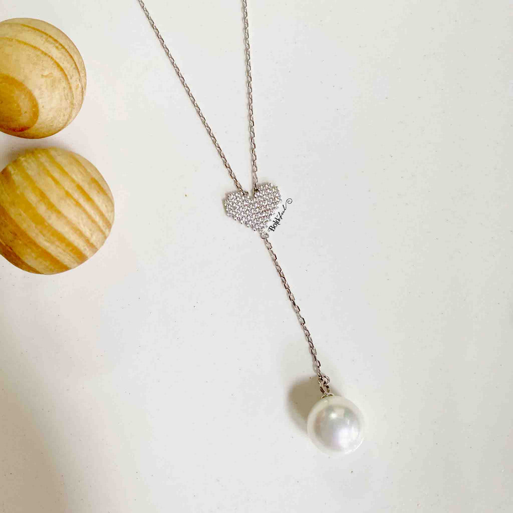 Heart Necklace with Pearl Drop - Boldiful