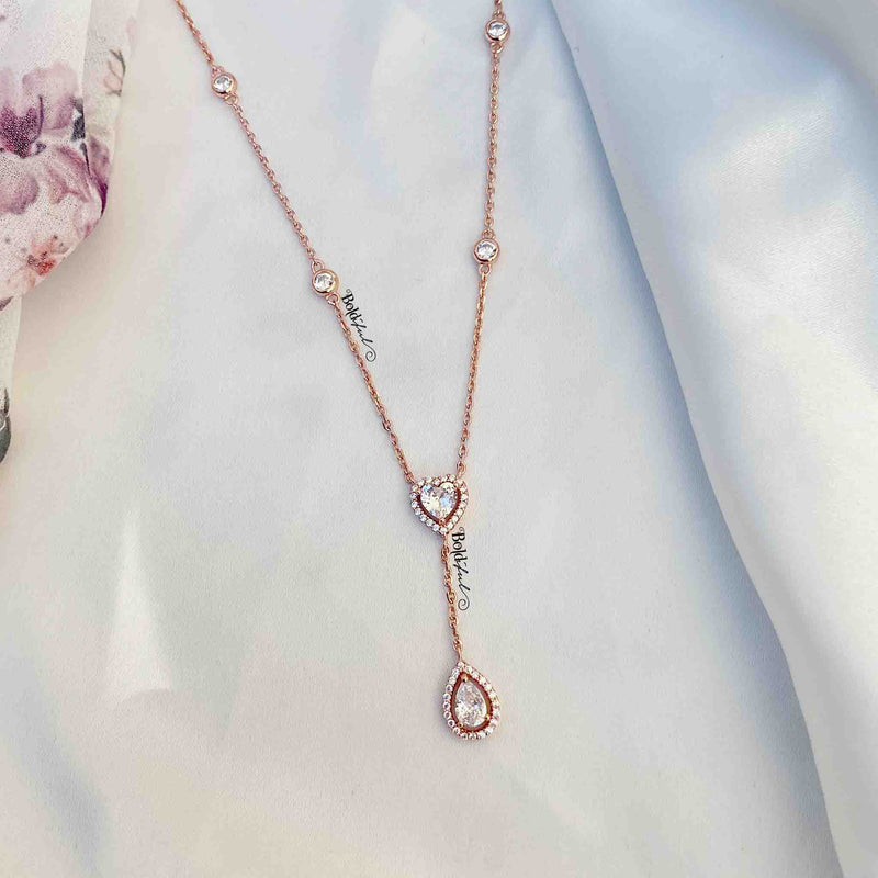 Heart Pear Long Silver Necklace - Boldiful