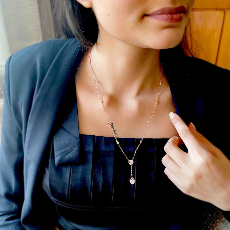 Heart Pear Long Silver Necklace - Boldiful