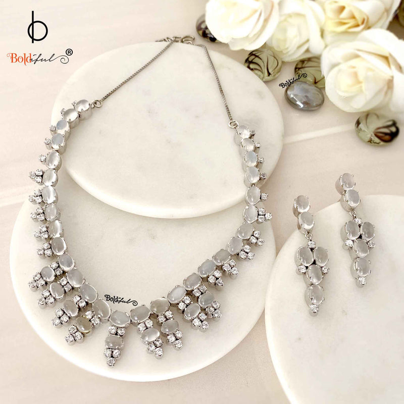 Moonstone Sterling Silver Necklace with Earrings - Boldiful