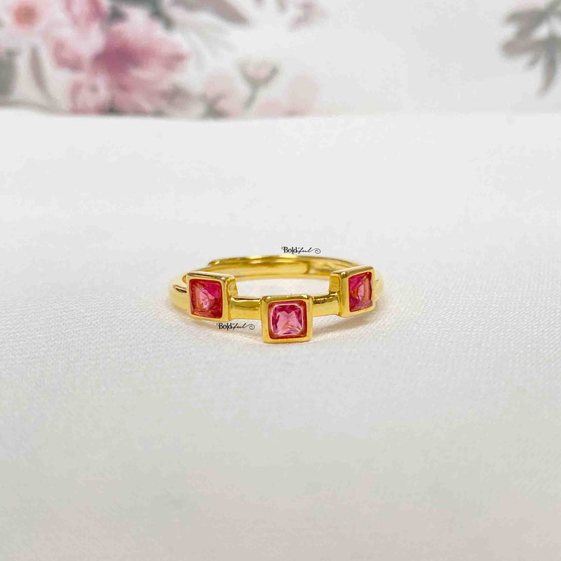 Pink Princess Cut Silver Ring - Boldiful