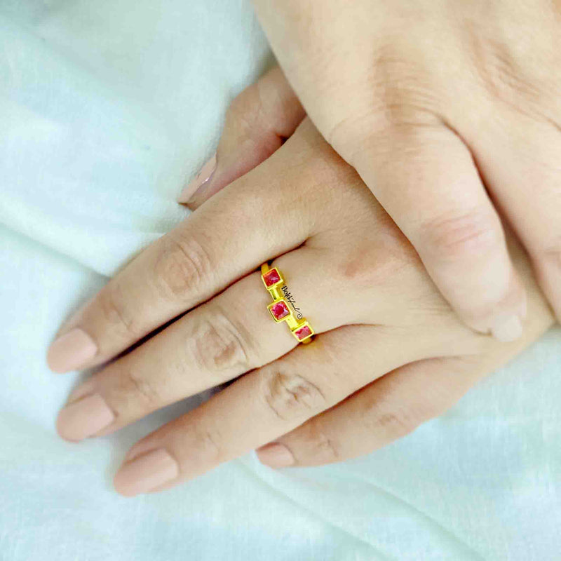 Pink Princess Cut Silver Ring - Boldiful