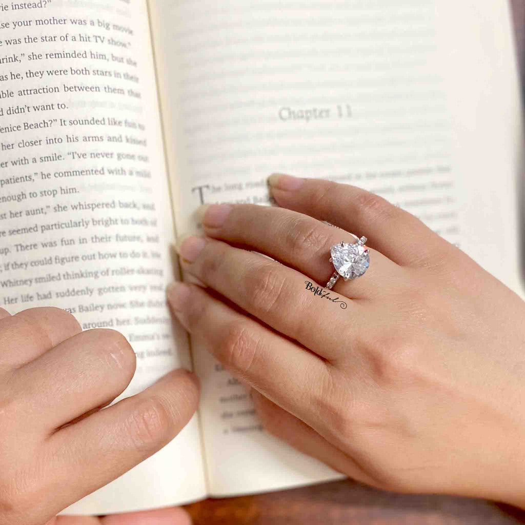 4.16 carat Oval Shape Lab Diamond Lotus Engagement Ring | Lauren B Jewelry