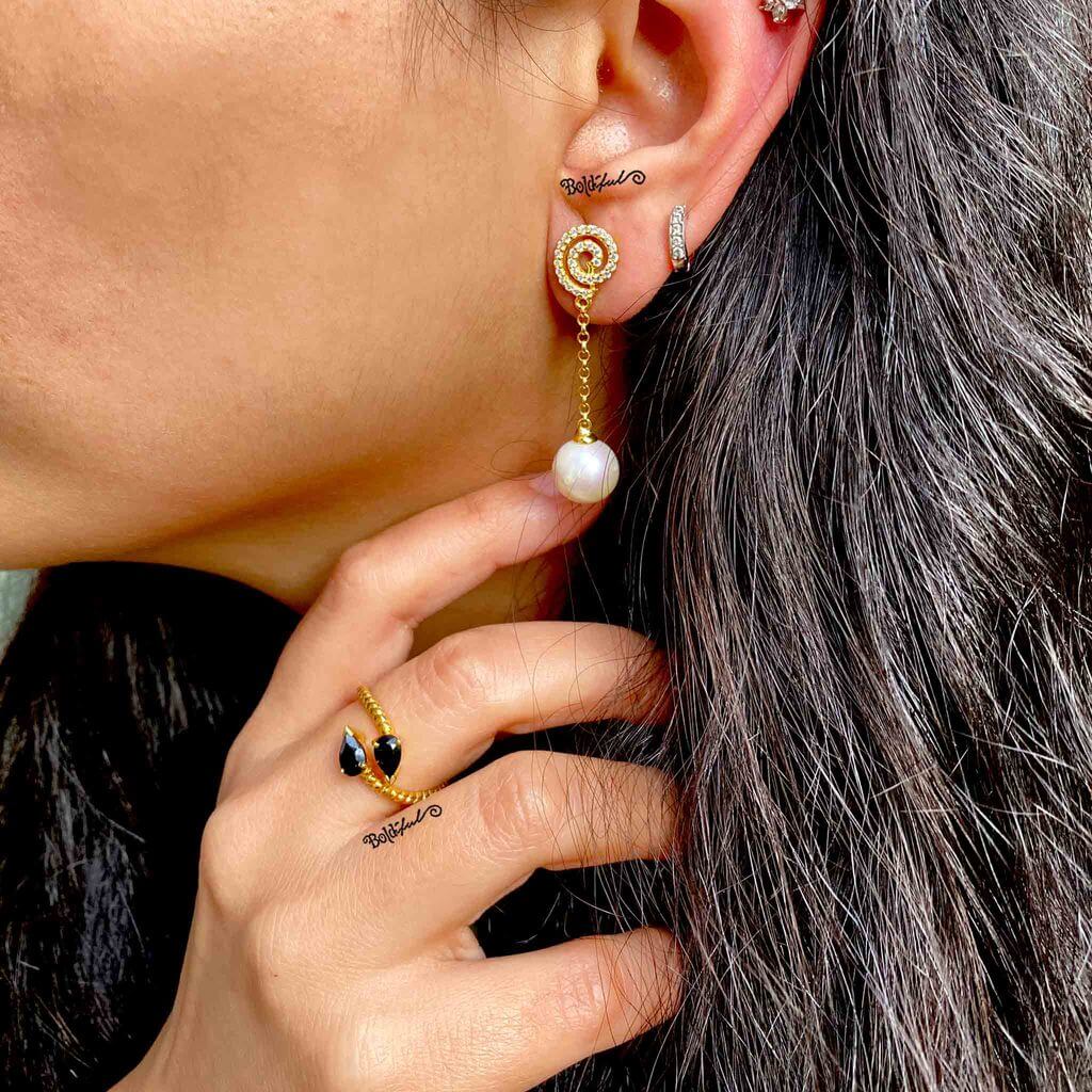 Sidepiece gold peacock earrings 3D model 3D printable | CGTrader
