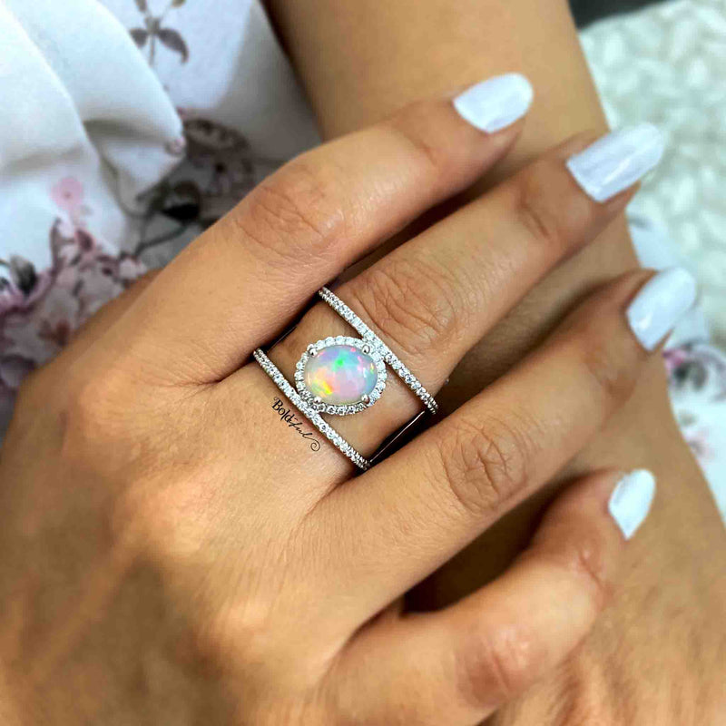 White Fire Opal Ring - Boldiful