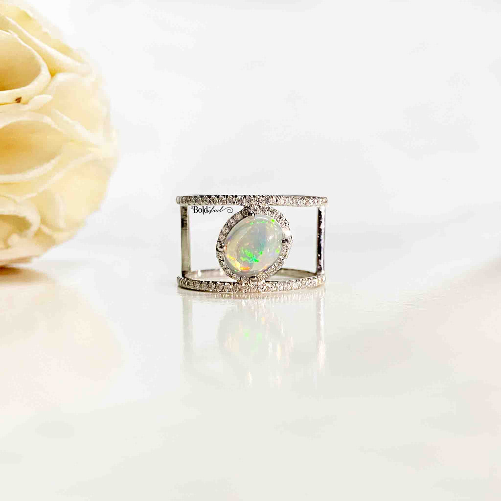 White Fire Opal Ring - Boldiful