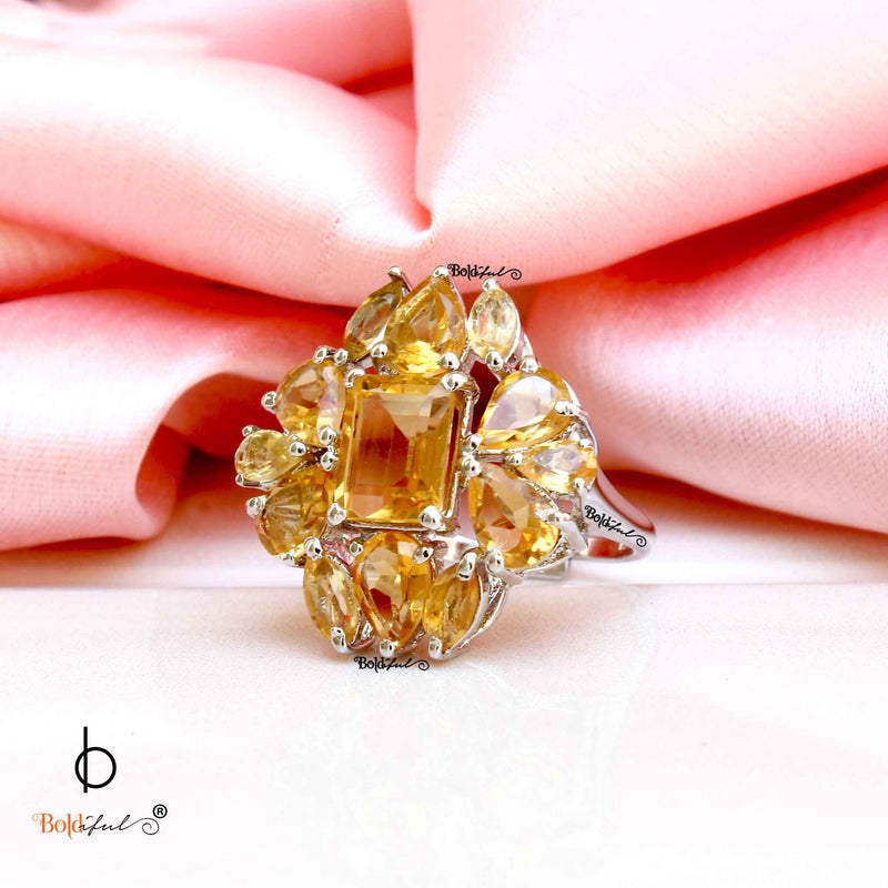 Yellow Citrine Sterling Silver Cocktail Ring - Boldiful