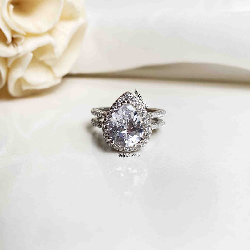 Zen Pear Cut Silver Ring - Boldiful