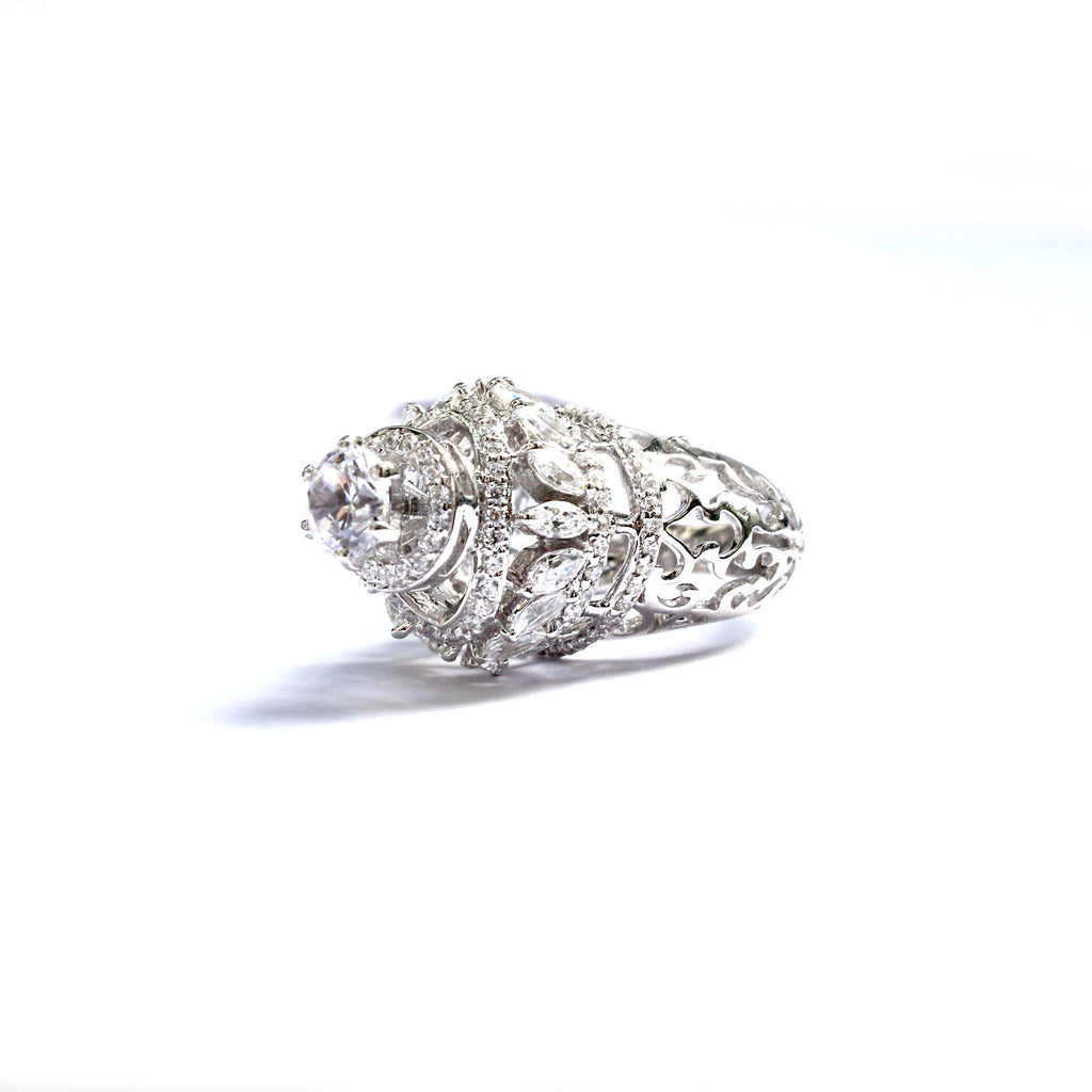 Sterling Silver Cluster Round Simulated Diamond Cocktail Ring - Walmart.com